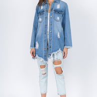 Distressed Frayed Hem Denim Jacket