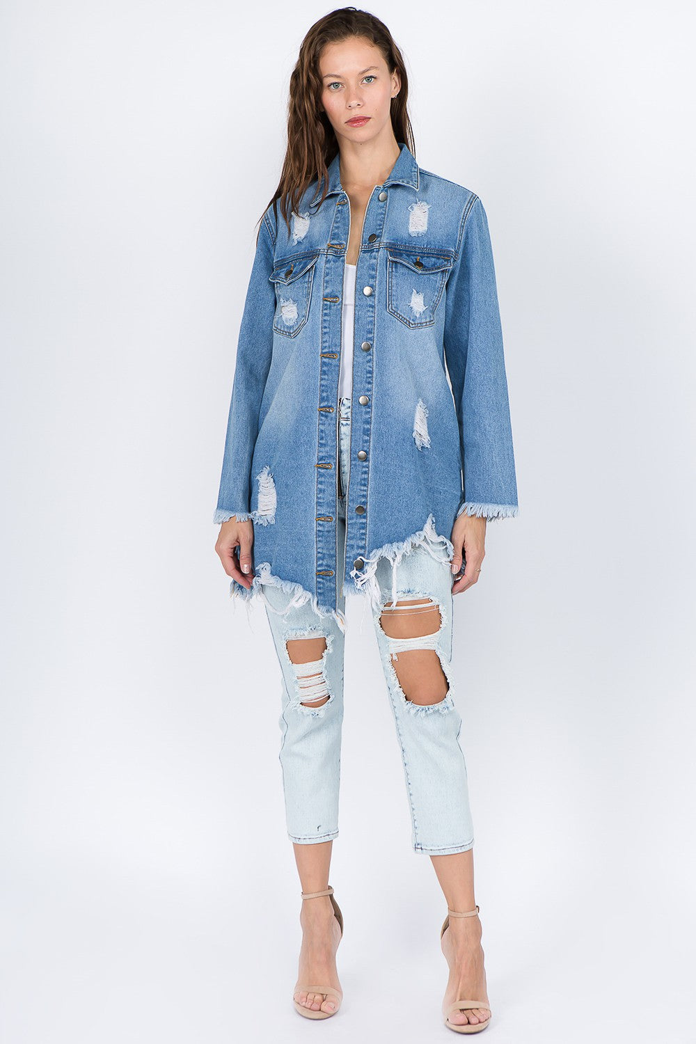 Distressed Frayed Hem Denim Jacket