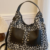 Leopard Polyester Shoulder Bag with Zippers