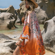 Printed Open Front Long Sleeve Cover-Up