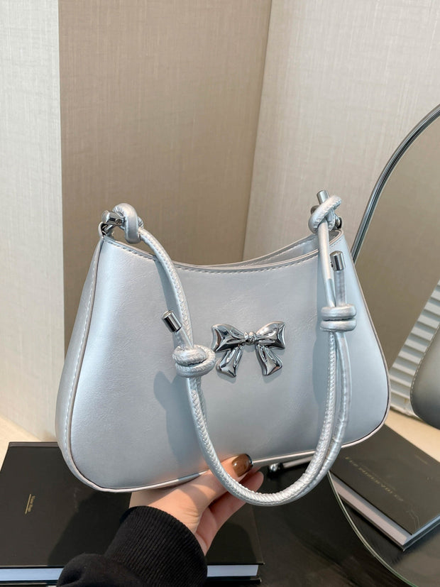 Small Bow PU Leather Knotted Strap Handbag in light color.