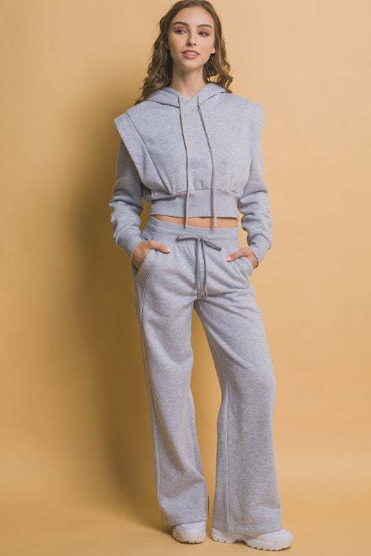 Love Tree Drawstring Wide Leg Sweatpants with Pockets in grey, features relaxed fit and functional pockets.