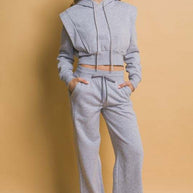 Love Tree Drawstring Wide Leg Sweatpants with Pockets in grey, features relaxed fit and functional pockets.