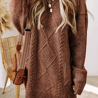 Cable-Knit Round Neck Sweater Dress