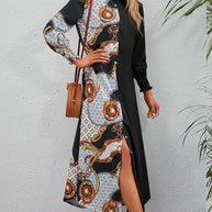 Printed Long Sleeve Collared Dress