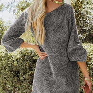 Boat Neck Long Sleeve Sweater Dress