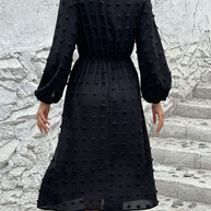 Full Size Swiss Dot V-Neck Long Sleeve Midi Dress