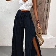 Honey Tied Slit Wide Leg Pants