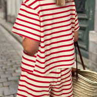 Tied Striped V-Neck Top and Shorts Set