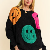 Davi & Dani Contrast Smile Round Neck Oversize Sweater