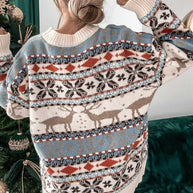 Geometric Round Neck Dropped Shoulder Sweater