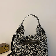 Leopard Polyester Shoulder Bag with Zippers