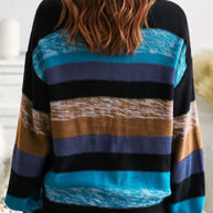 Contrast Striped Round Neck Drop Shoulder Sweater