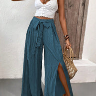 Honey Tied Slit Wide Leg Pants