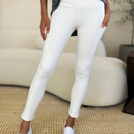 Wide waistband sports leggings in white with a basic style, opaque and stretchy fit.