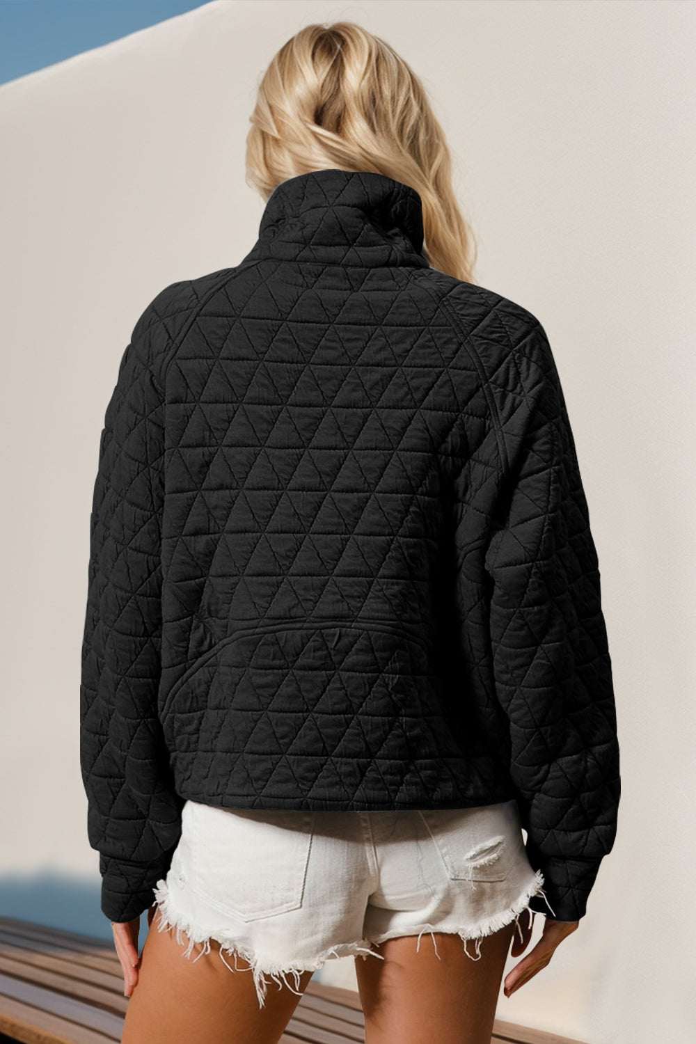 Double Take Half Zip Long Sleeve Quilted Jacket with Pocket