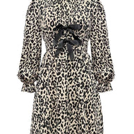 Leopard V-Neck Flounce Sleeve Dress