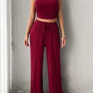 Devine Mock Neck Sleeveless Top and Drawstring Pants Set