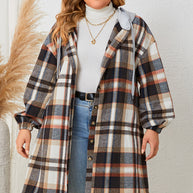 Plus Size Plaid Drop Shoulder Hooded Coat