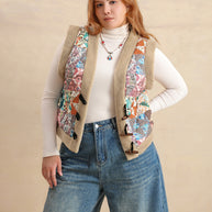 Plus Size Printed Sherpa Vest Coat