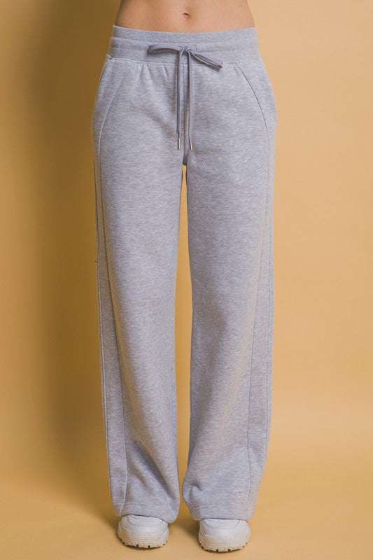 Love Tree drawstring wide leg sweatpants with pockets in gray.