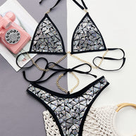 Sequin Halter Neck Two-Piece Bikini Set