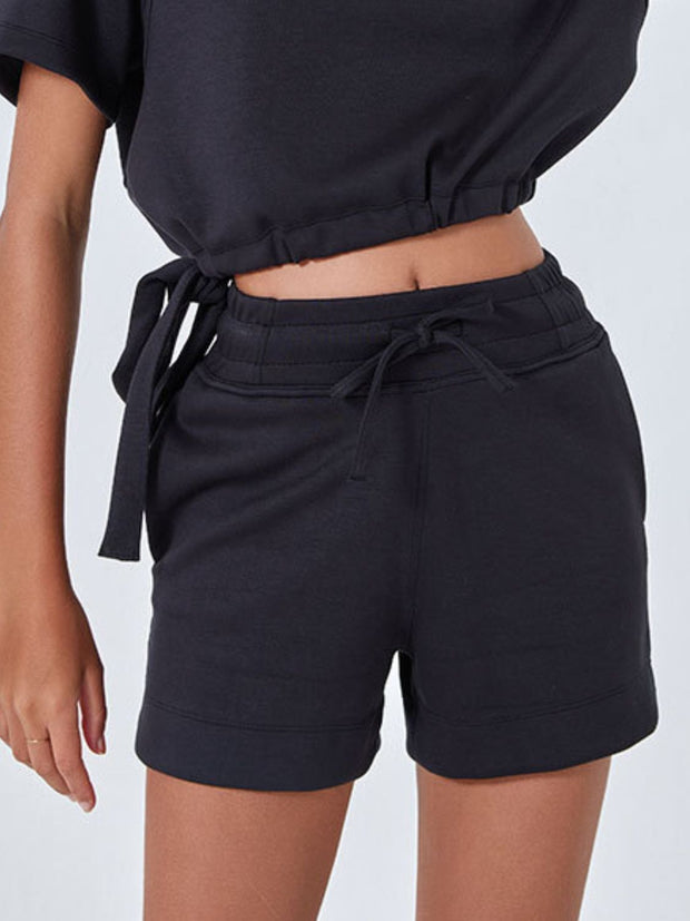 Drawstring Solid Color Shorts with Pockets