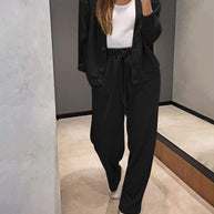 Full Size Button Up Long Sleeve Top and Pants Set