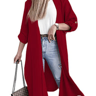 Slit Open Front Roll-Tab Sleeve Trench Coat