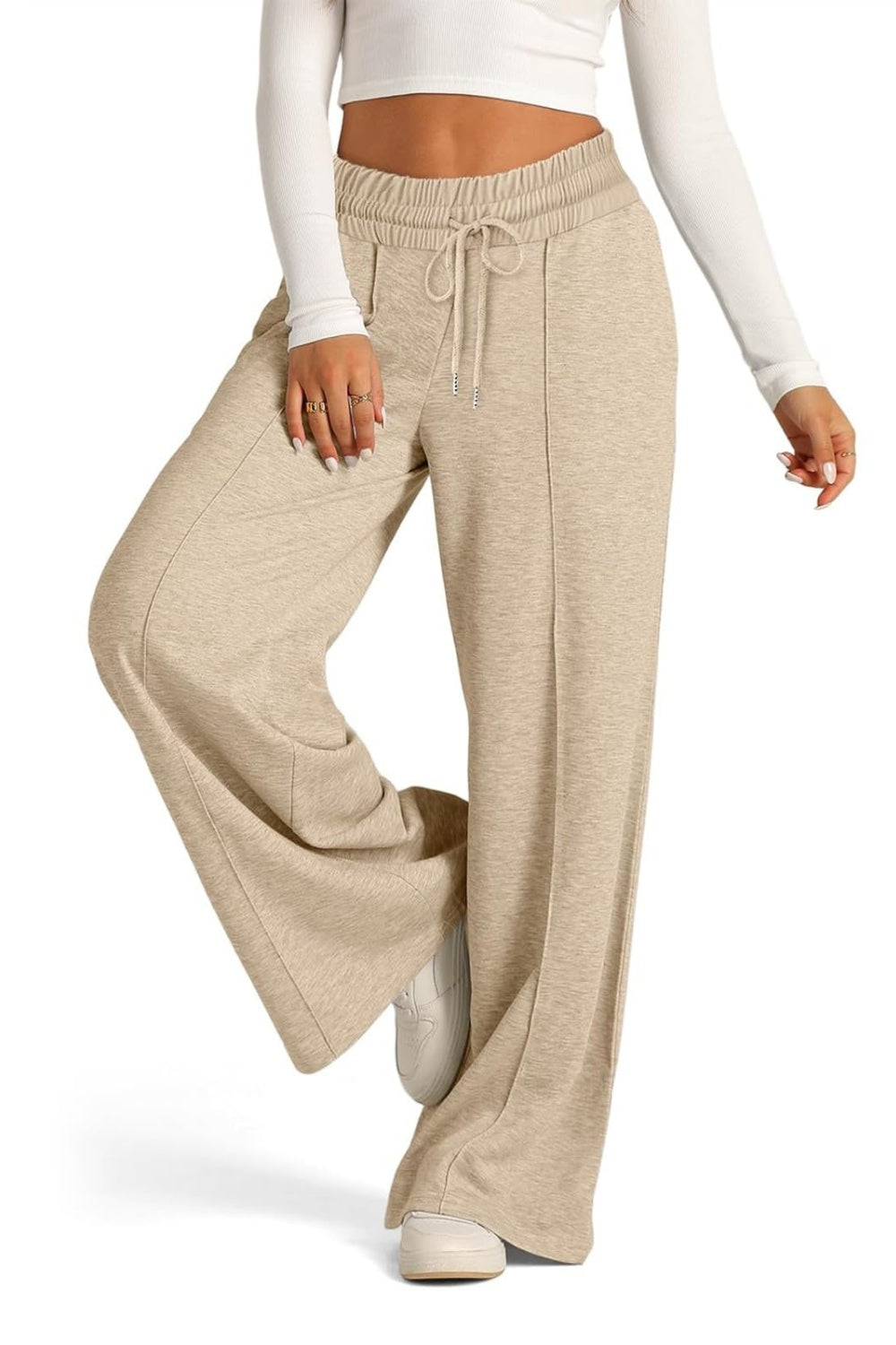 Drawstring Elastic Waist Wide Leg Pants