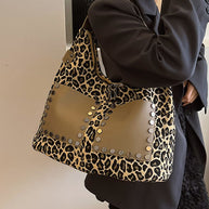 Leopard Polyester Shoulder Bag with Zippers