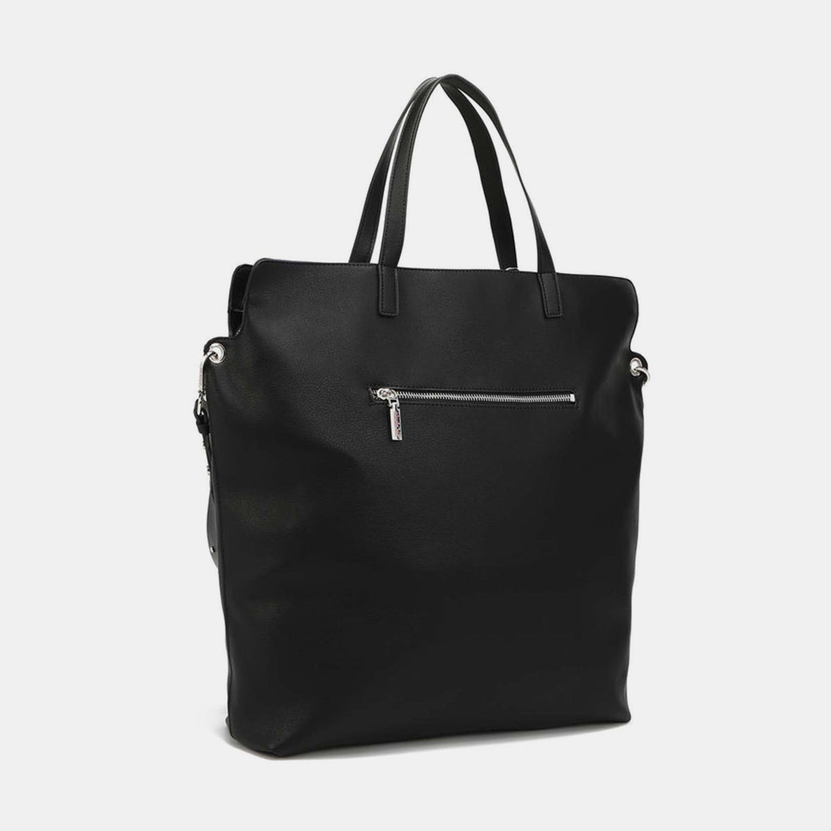 Nicole Lee USA Studded Large Tote Bag in black vegan leather with dual top handles and optional shoulder strap.