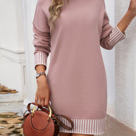 Devine Striped Mock Neck Long Sleeve Sweater Dress