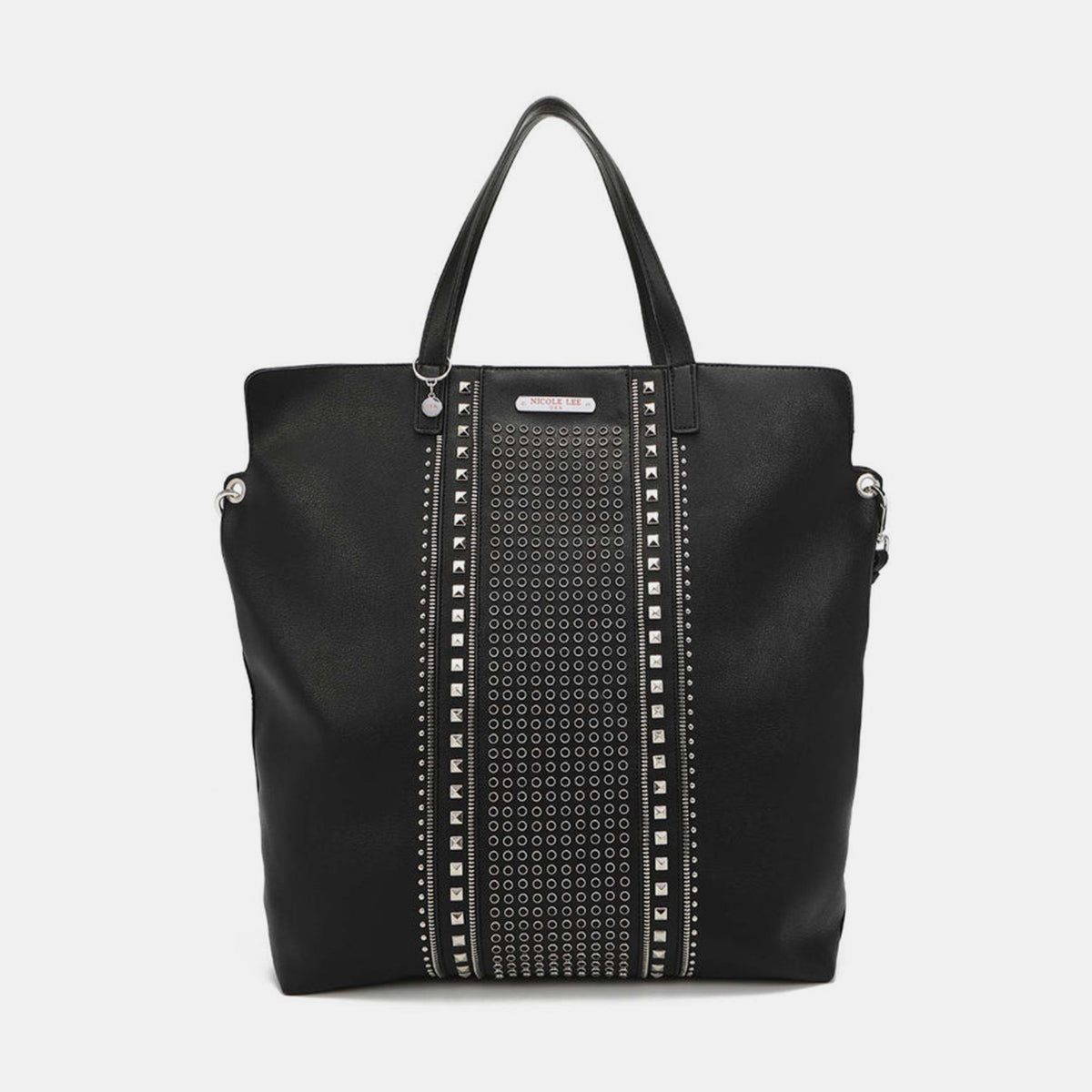 Nicole Lee USA Studded Large Tote Bag with pebbled vegan leather and dual top handles.