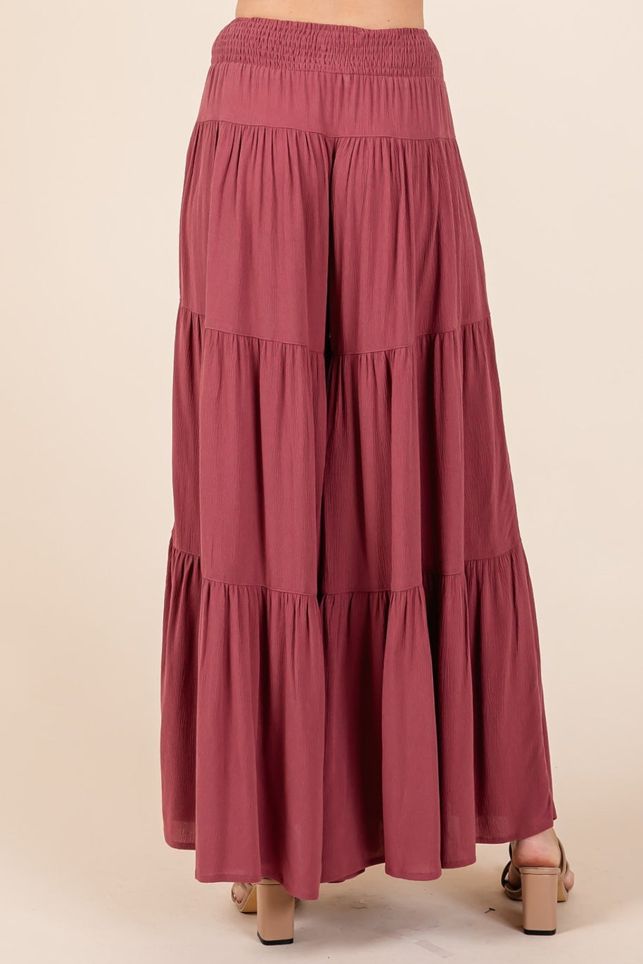 Mittoshop Tier Detail Smocked Elastic Waist Wide Leg Pants