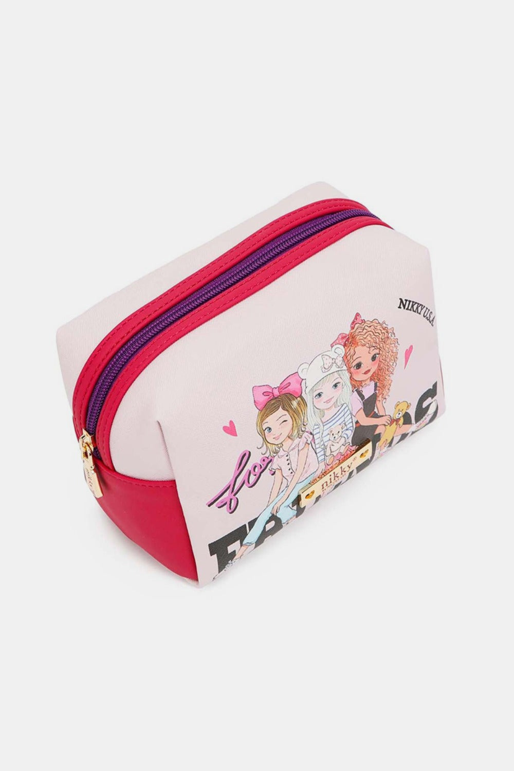 Nicole Lee USA printed extra large cosmetic pouch with vibrant design and zip closure.