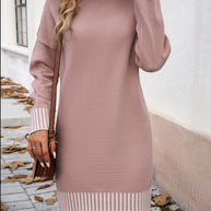 Devine Striped Mock Neck Long Sleeve Sweater Dress