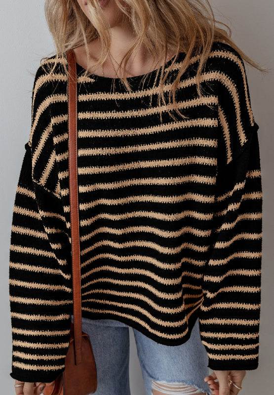 Stripe Drop Shoulder Round Neck Sweater