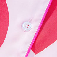 Heart Collared Neck Short Sleeve Pink Lounge Set Detail