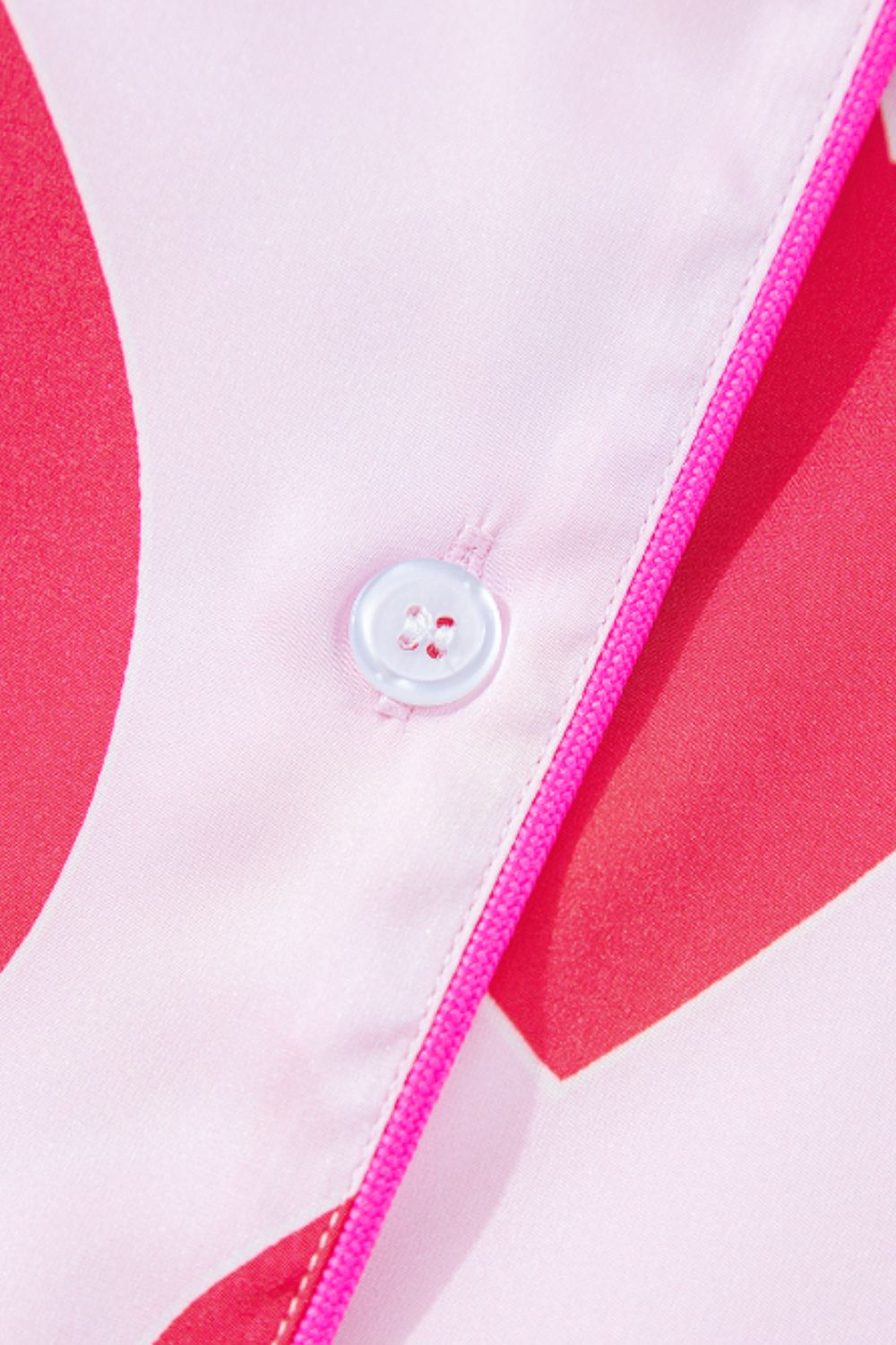 Heart Collared Neck Short Sleeve Pink Lounge Set Detail