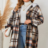 Plus Size Plaid Drop Shoulder Hooded Coat