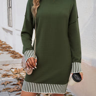 Devine Striped Mock Neck Long Sleeve Sweater Dress