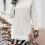 Devine Striped Mock Neck Long Sleeve Sweater Dress