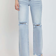 RISEN Full Size High Rise Distressed Wide Leg Jeans