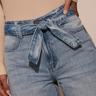 Tied Wide Leg Jeans with Pockets