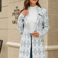 Printed Open Front Lapel Collar Cardigan with Pockets