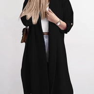 Slit Open Front Roll-Tab Sleeve Trench Coat