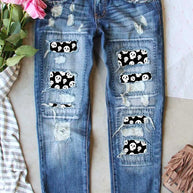 Distressed Skeleton Pattern Jeans with Pockets