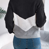 Cable-Knit Color Block Round Neck Sweater