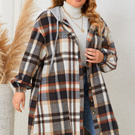 Plus Size Plaid Drop Shoulder Hooded Coat